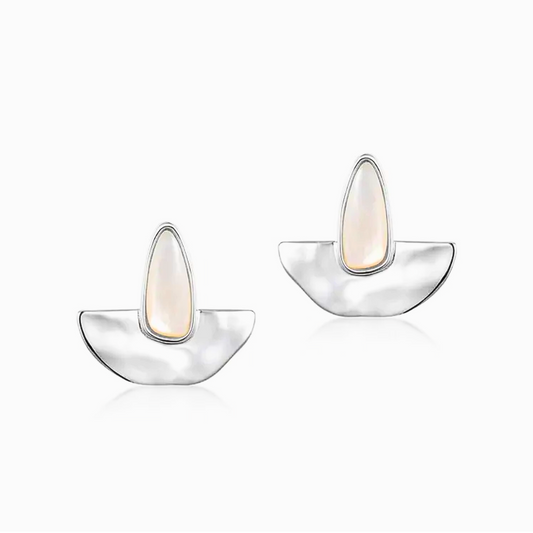 White Shell Fan Stud Earrings