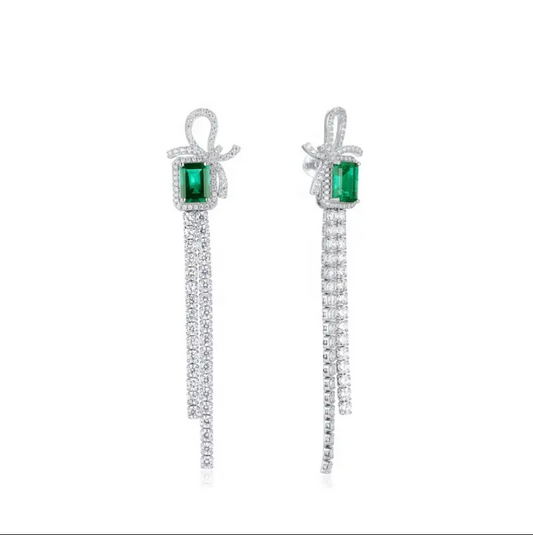 Chandelier Bowknot Emerald Earrings Studs