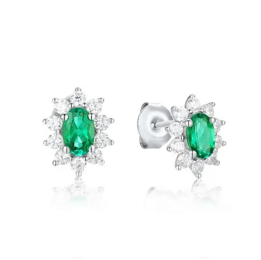 Vintage Style Oval Cut Emerald Studs