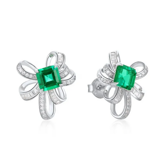 Bowknot Emerald Earrings Studs